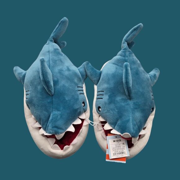 Cat & Jack Halloween Shark Slippers Teal Blue Kids Medium (2/3) New With Tags - Picture 4 of 8